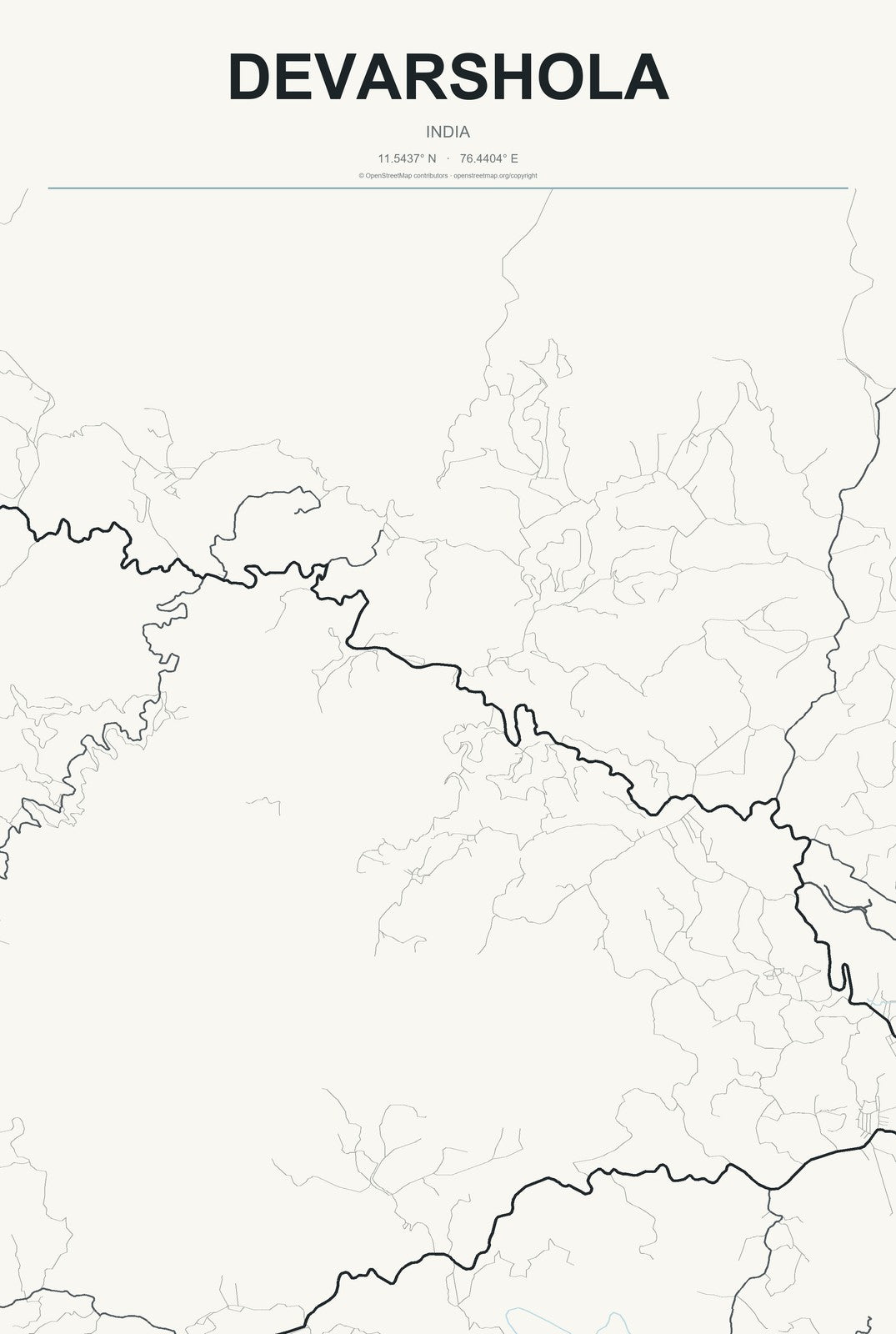 Devarshola, India City Map Aluminum Sign in Headline Atlas style