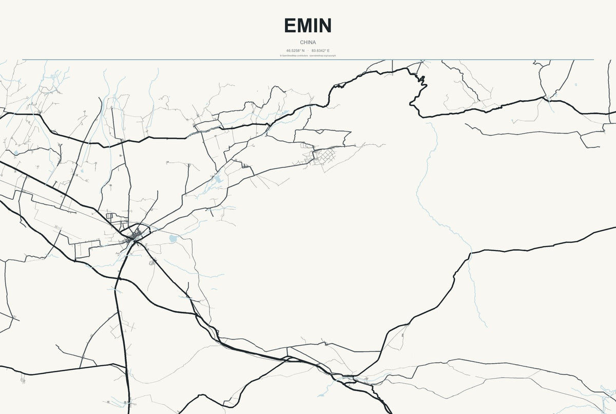 Emin, China City Map Aluminum Sign in Headline Atlas style