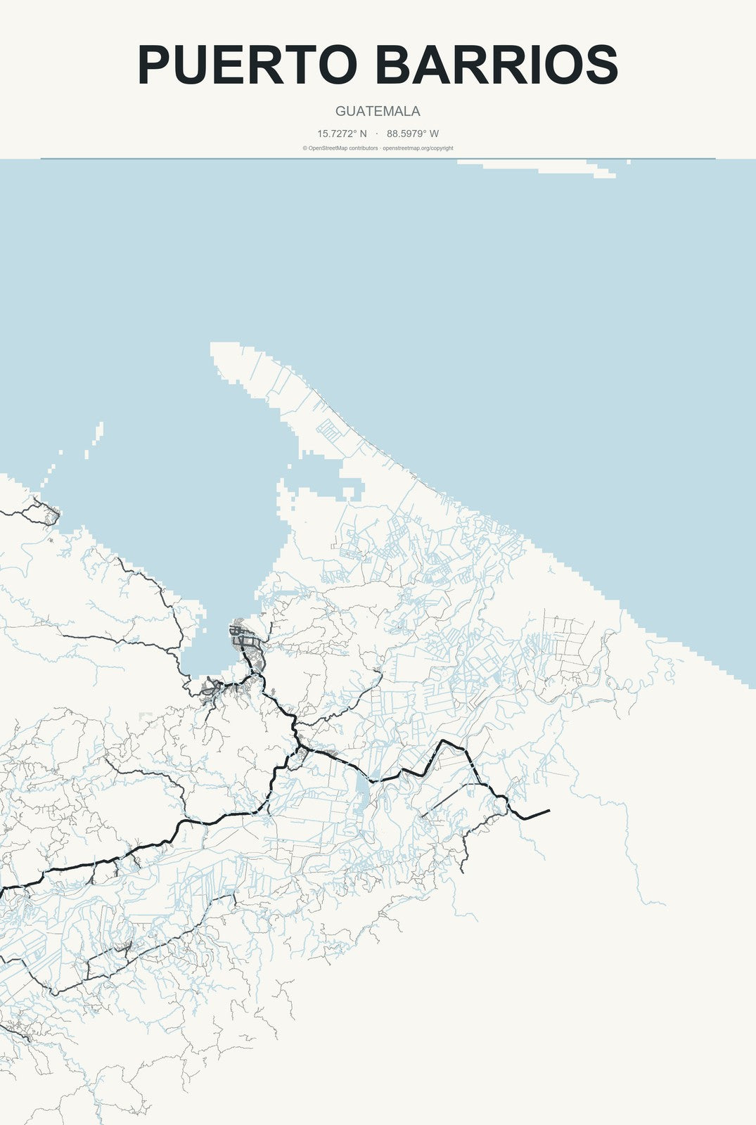 Puerto Barrios, Guatemala City Map Aluminum Sign in Headline Atlas style