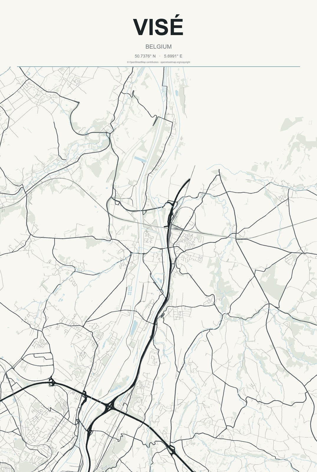 Visé, Belgium City Map Aluminum Sign in Headline Atlas style