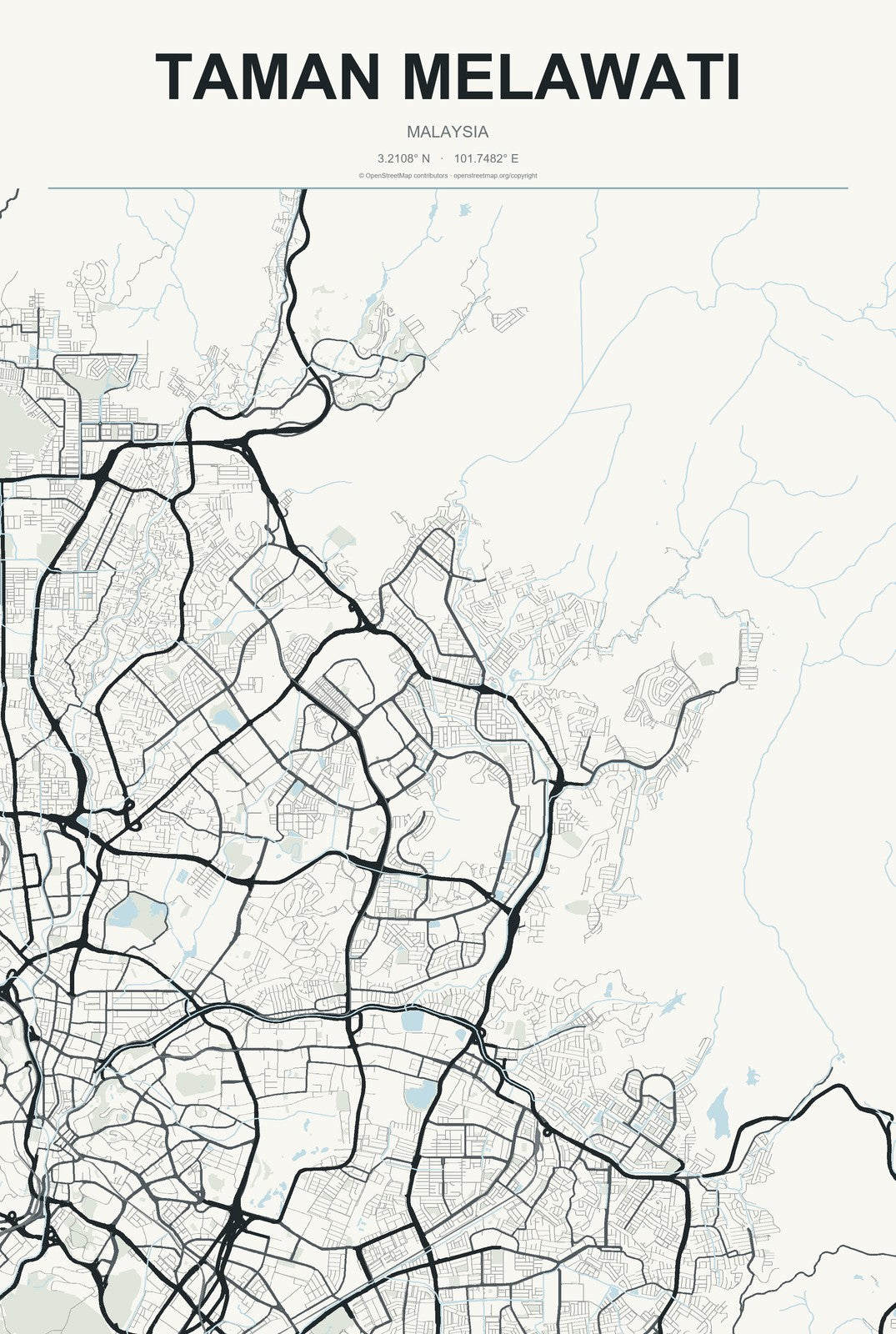 Taman Melawati, Malaysia City Map Aluminum Sign in Headline Atlas style