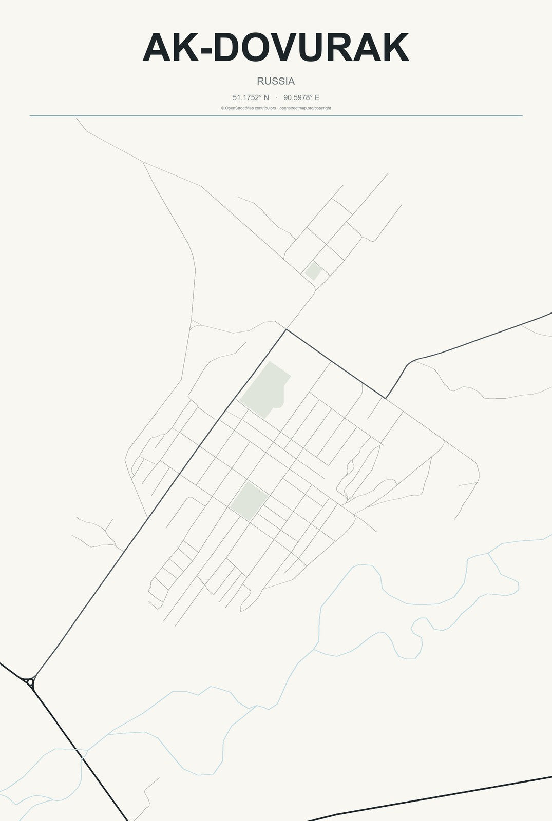 Ak-Dovurak, Russia City Map Aluminum Sign in Headline Atlas style