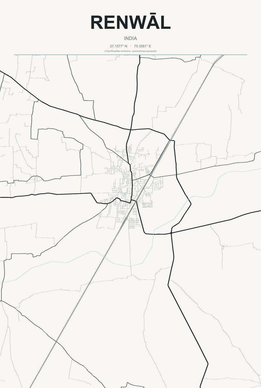 Renwāl, India City Map Aluminum Sign in Headline Atlas style