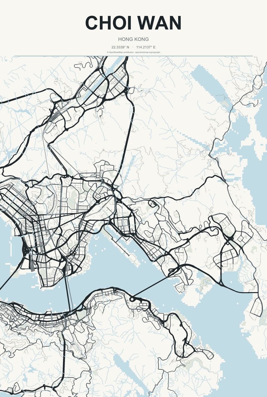 Choi Wan, Hong Kong City Map Aluminum Sign in Headline Atlas style