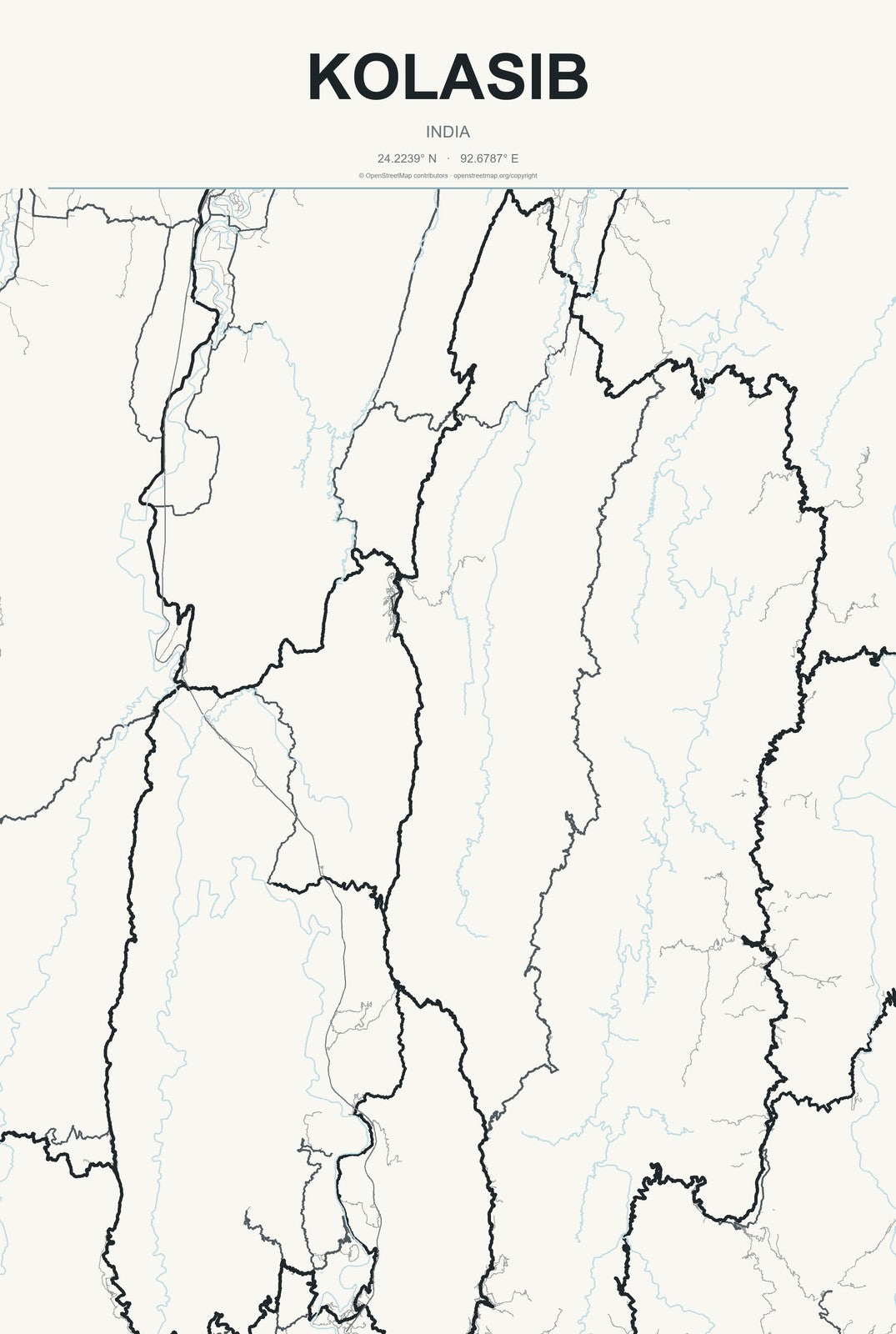 Kolasib, India City Map Aluminum Sign in Headline Atlas style