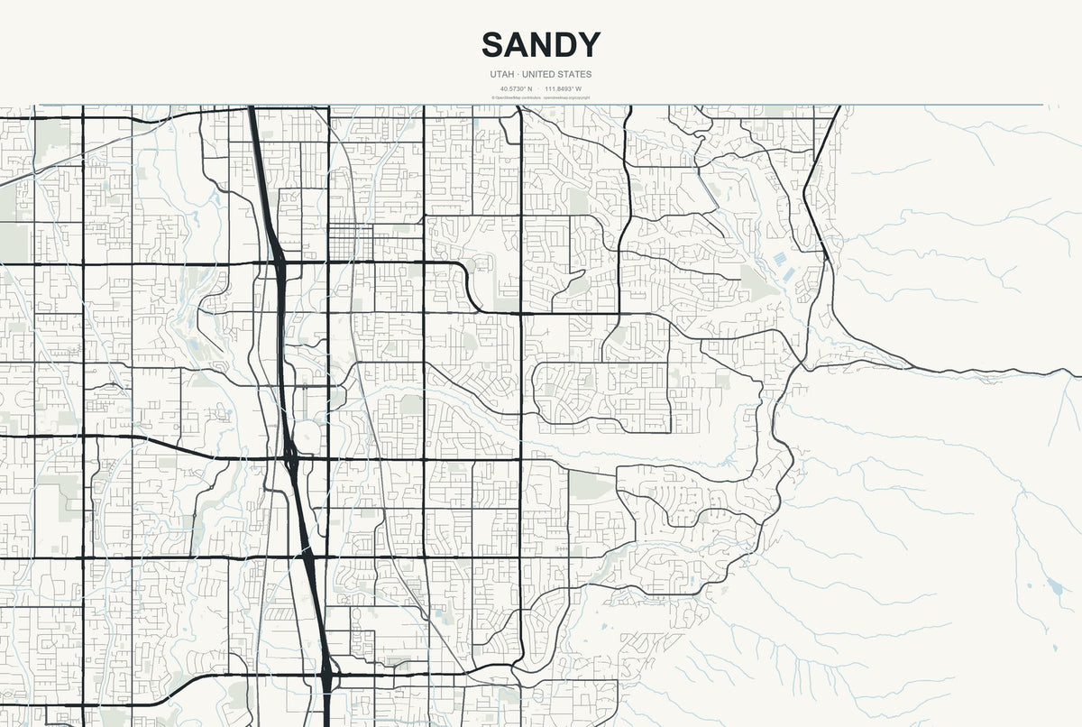 Sandy, Utah City Map Aluminum Sign in Headline Atlas style