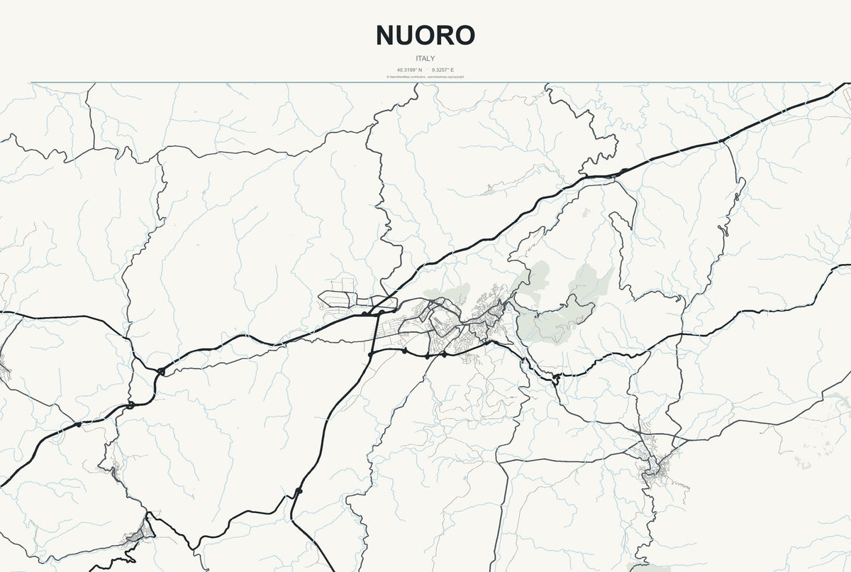 Nuoro, Italy City Map Aluminum Sign in Headline Atlas style