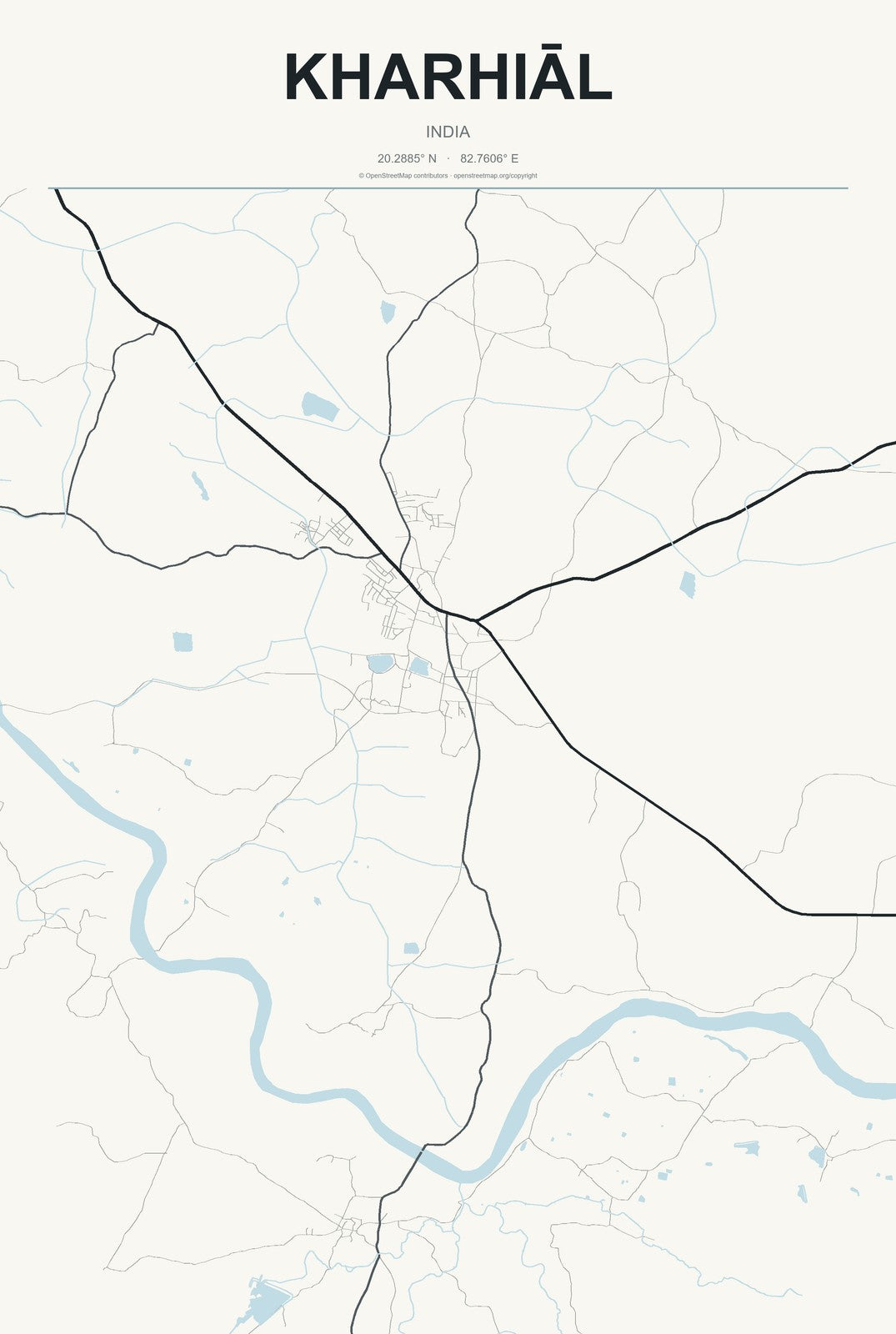 Kharhiāl, India City Map Aluminum Sign in Headline Atlas style