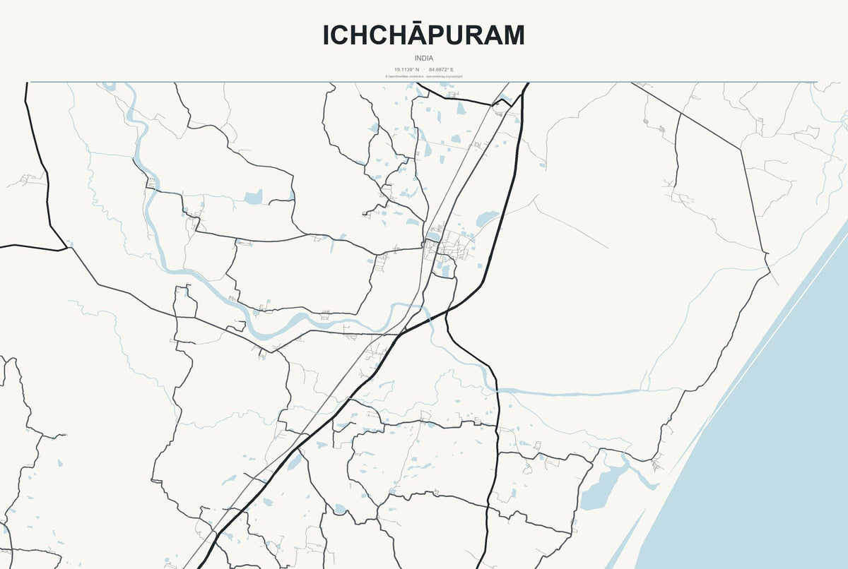 Ichchāpuram, India City Map Aluminum Sign in Headline Atlas style
