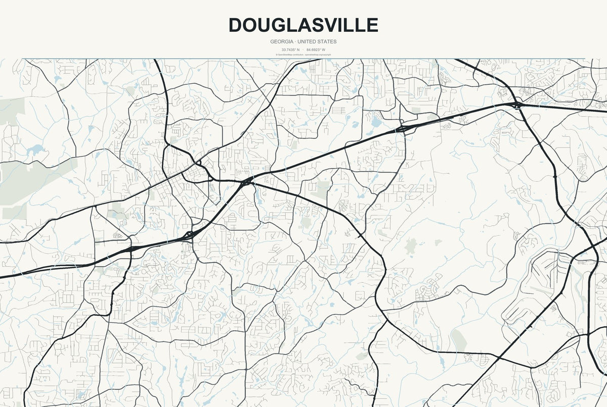 Douglasville, Georgia City Map Aluminum Sign in Headline Atlas style