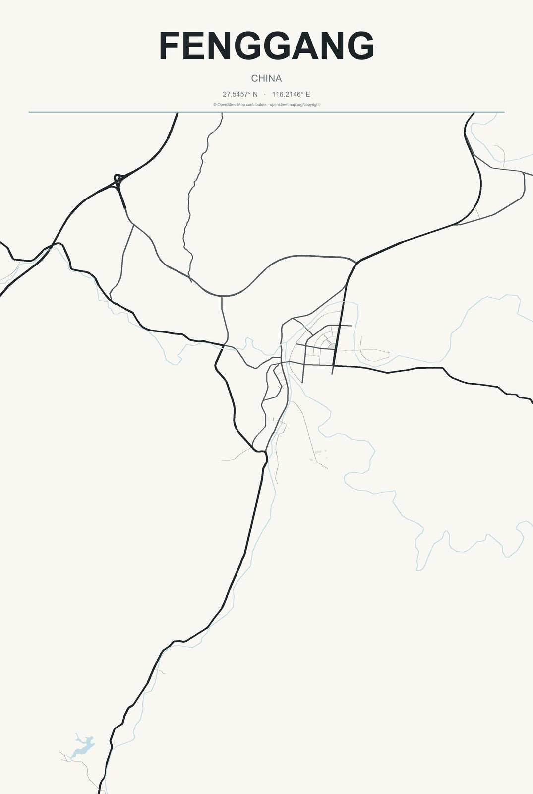 Fenggang, China City Map Aluminum Sign in Headline Atlas style