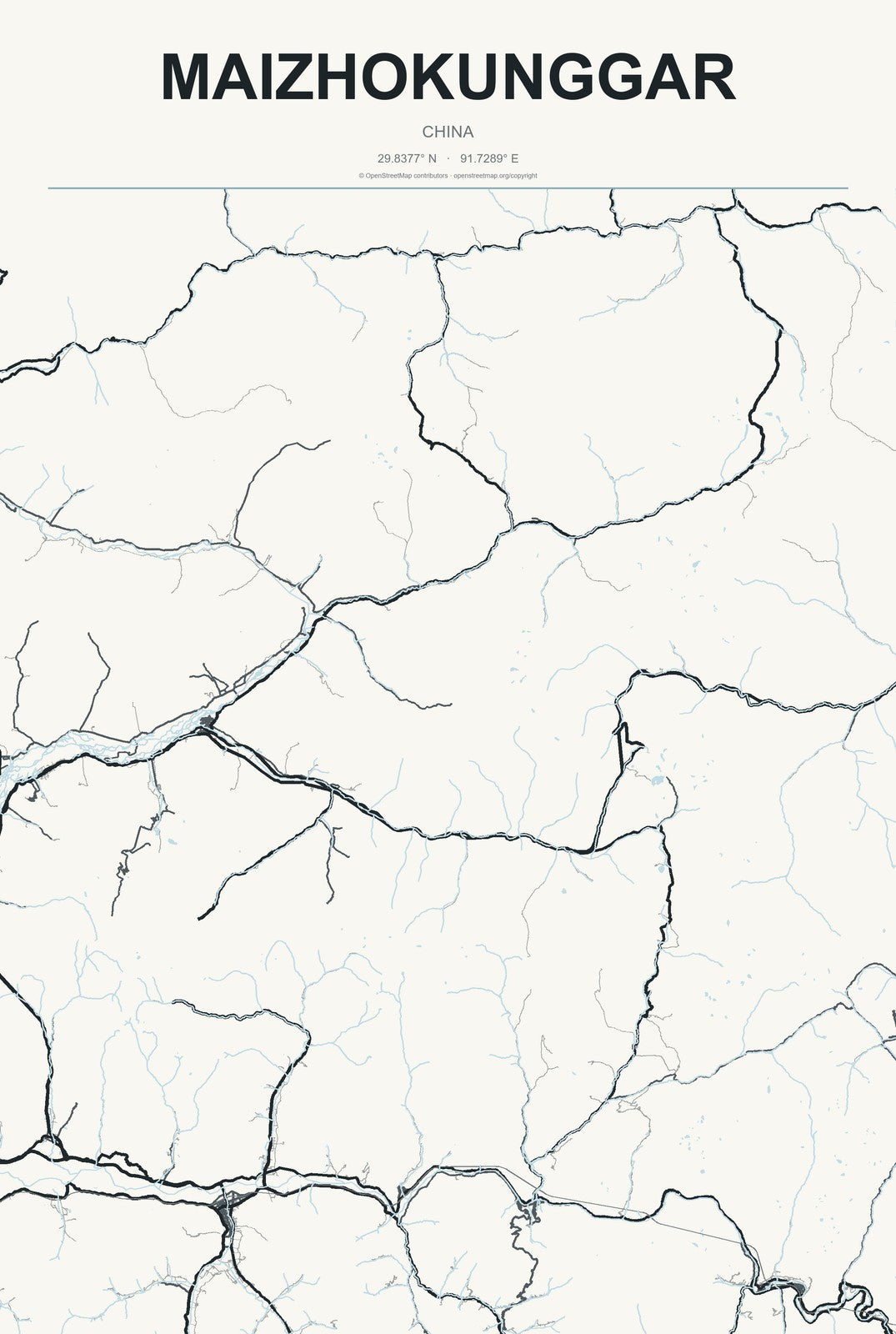 Maizhokunggar, China City Map Aluminum Sign in Headline Atlas style