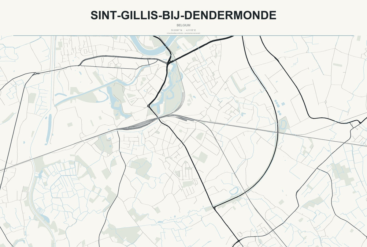 Sint-Gillis-bij-Dendermonde, Belgium City Map Aluminum Sign in Headline Atlas style