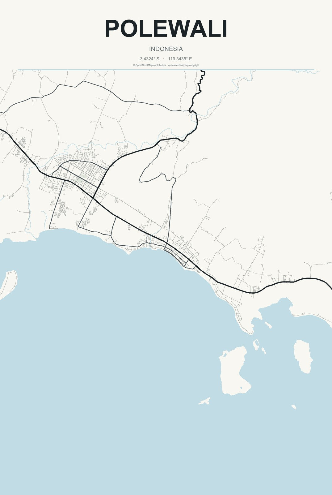 Polewali, Indonesia City Map Aluminum Sign in Headline Atlas style