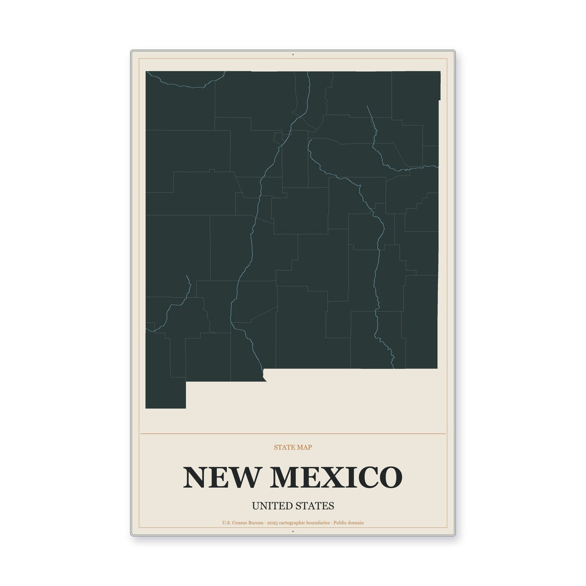 New Mexico state map aluminum sign in Headline Atlas style