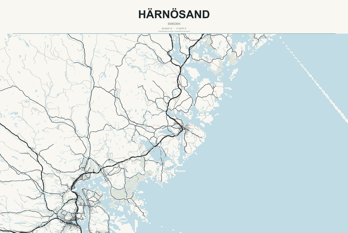 Härnösand, Sweden City Map Aluminum Sign in Headline Atlas style