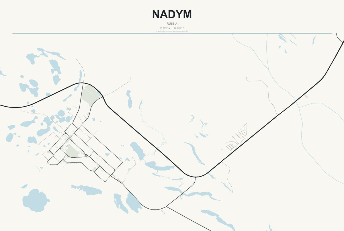 Nadym, Russia City Map Aluminum Sign in Headline Atlas style