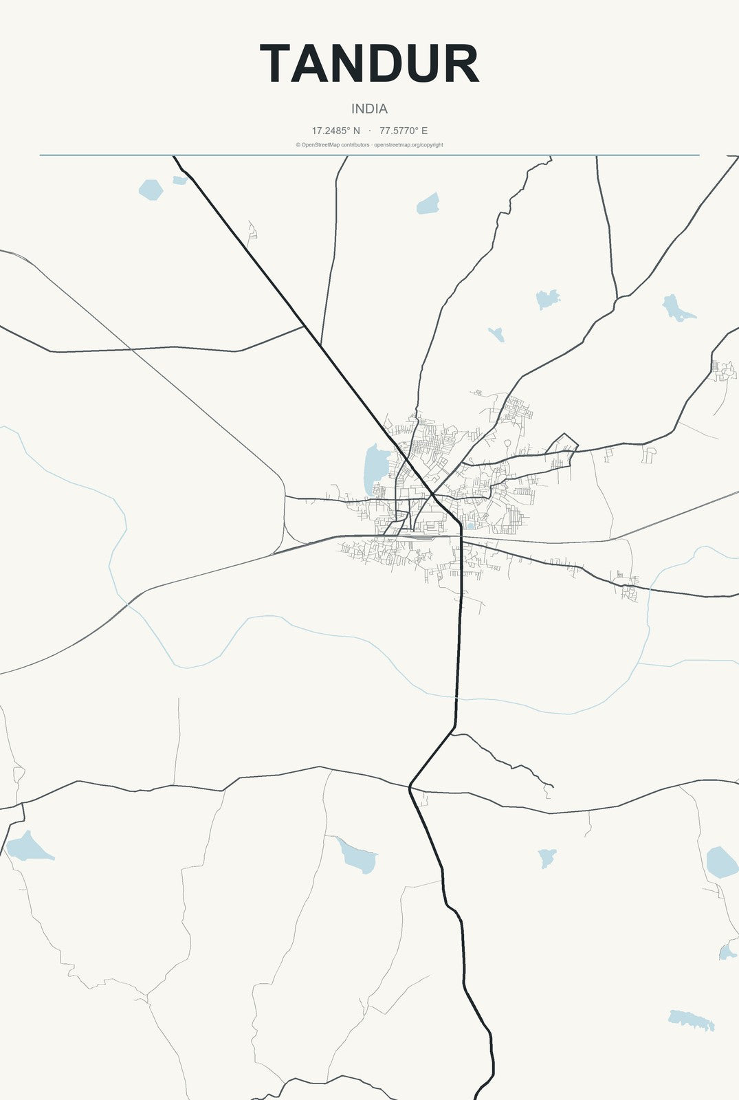 Tandur, India City Map Aluminum Sign in Headline Atlas style