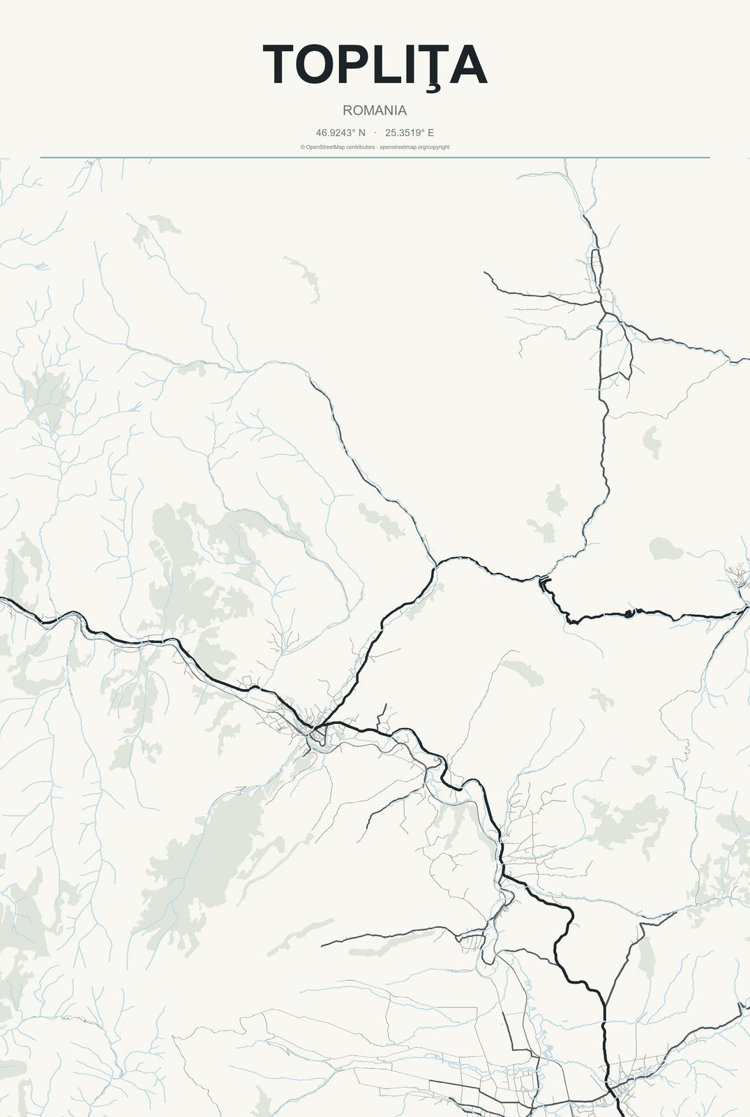 Topliţa, Romania City Map Aluminum Sign in Headline Atlas style