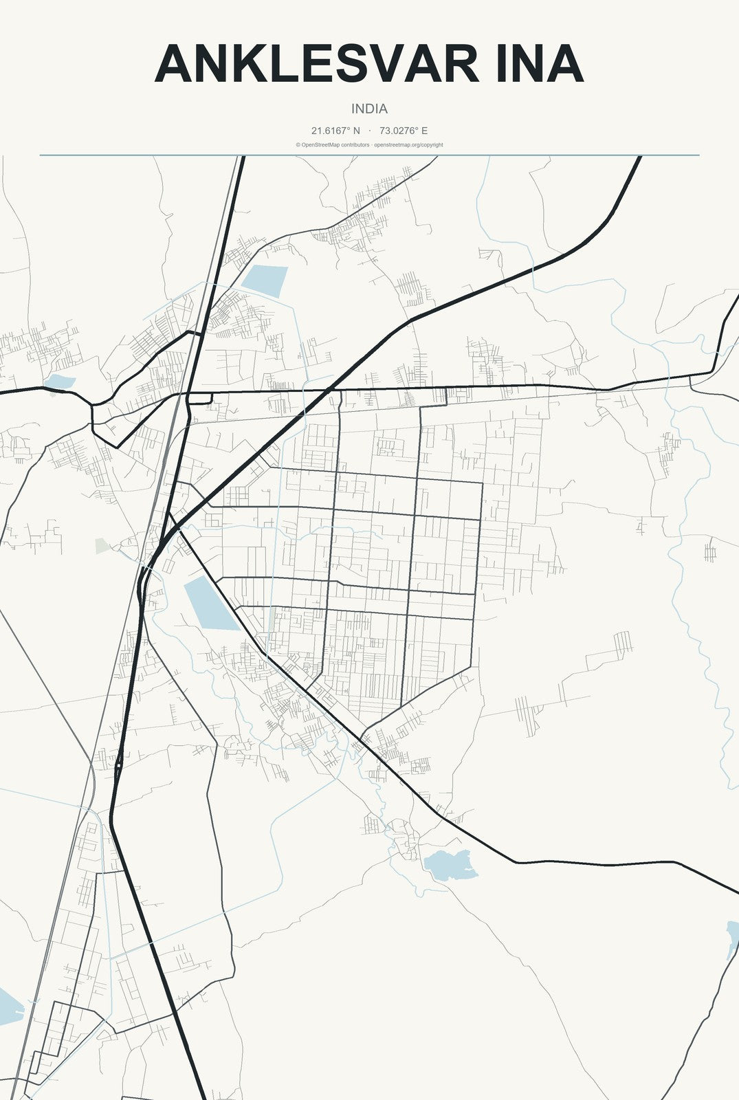 Anklesvar INA, India City Map Aluminum Sign in Headline Atlas style