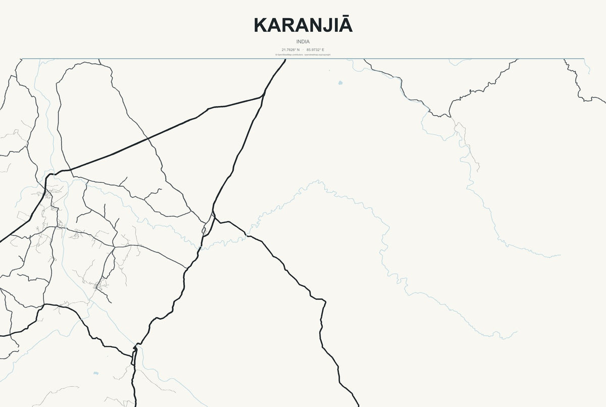 Karanjiā, India City Map Aluminum Sign in Headline Atlas style