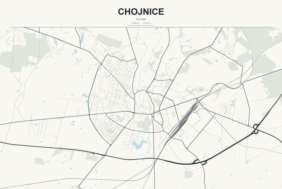 Chojnice, Poland City Map Aluminum Sign in Headline Atlas style