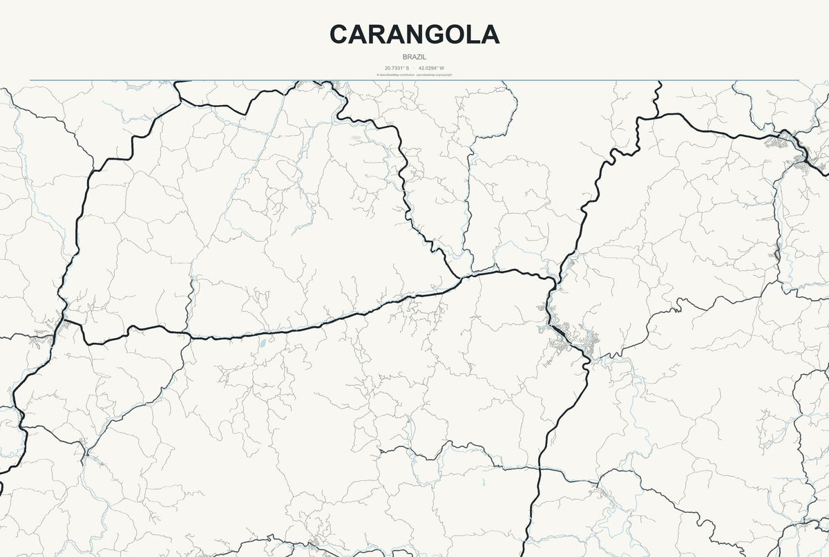 Carangola, Brazil City Map Aluminum Sign in Headline Atlas style
