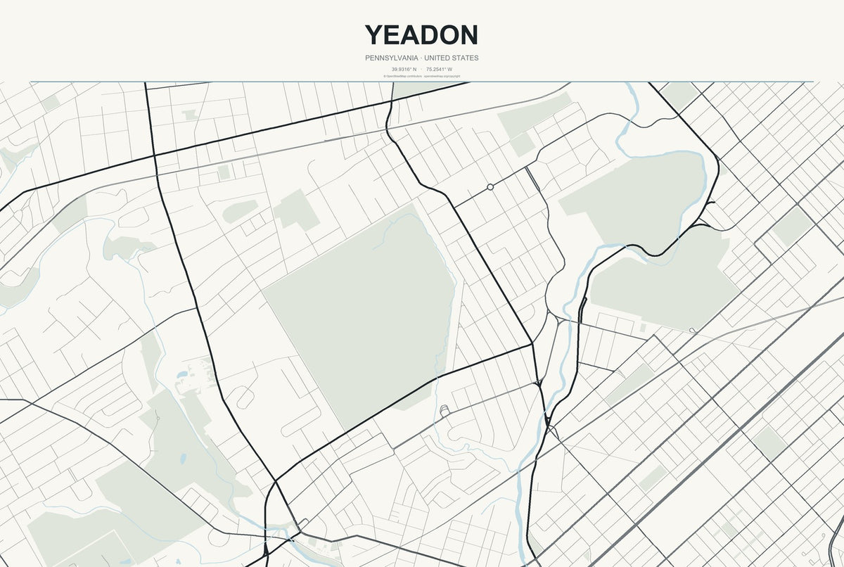 Yeadon, Pennsylvania City Map Aluminum Sign in Headline Atlas style