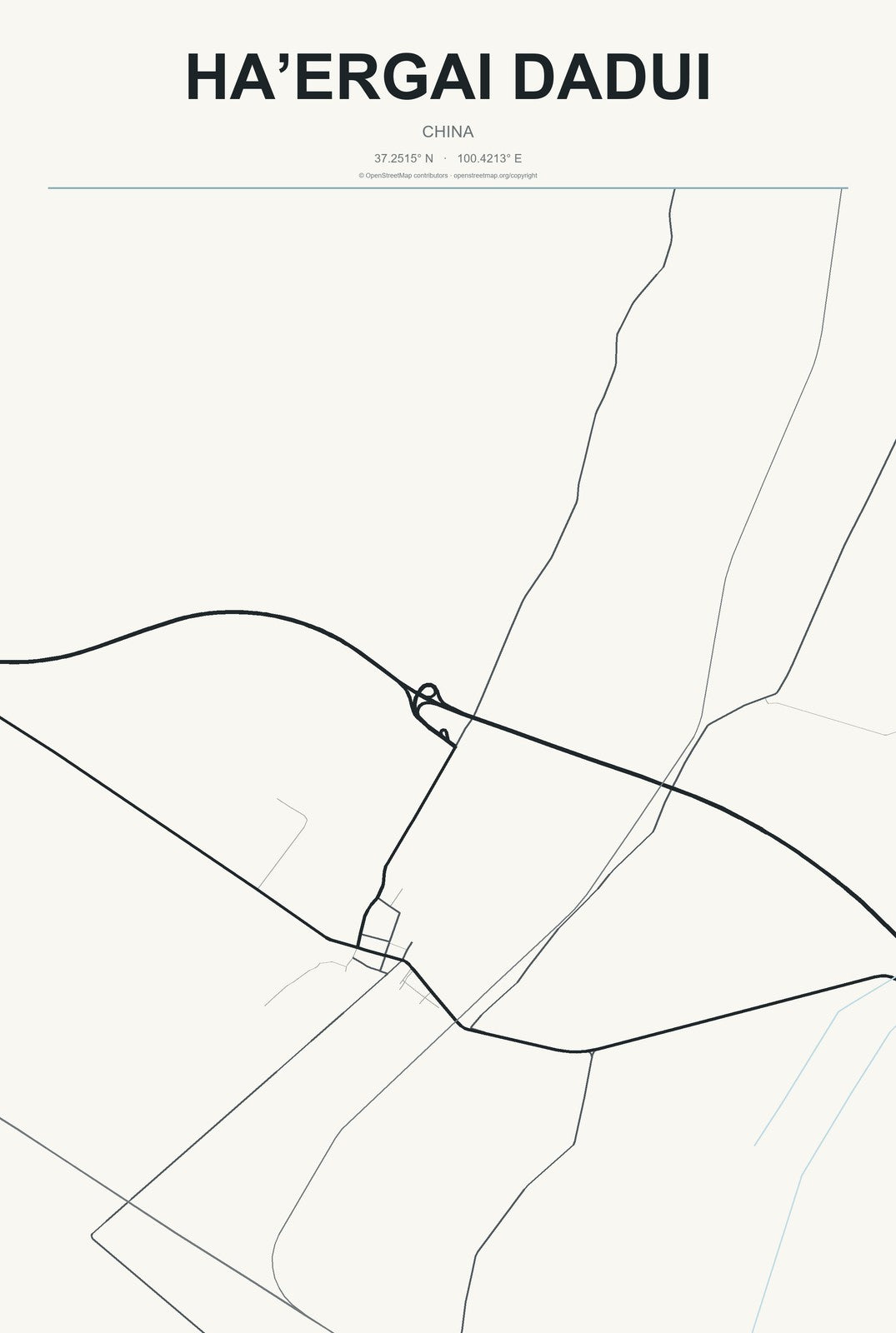 Ha’ergai Dadui, China City Map Aluminum Sign in Headline Atlas style