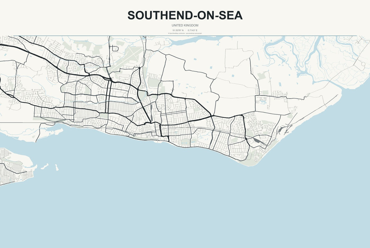 Southend-on-Sea, United Kingdom City Map Aluminum Sign in Headline Atlas style