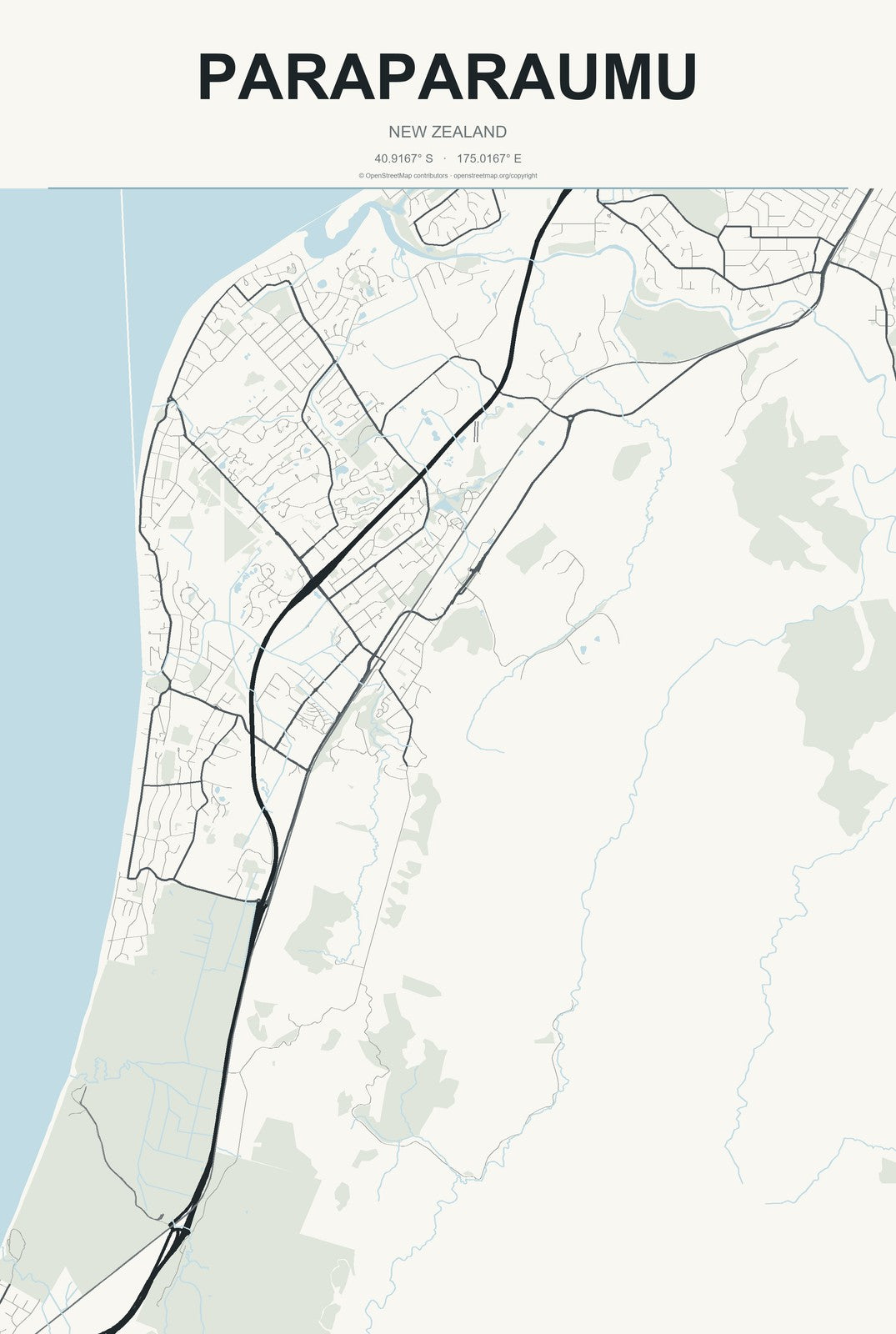 Paraparaumu, New Zealand City Map Aluminum Sign in Headline Atlas style