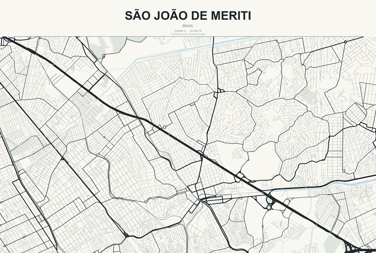 São João de Meriti, Brazil City Map Aluminum Sign in Headline Atlas style