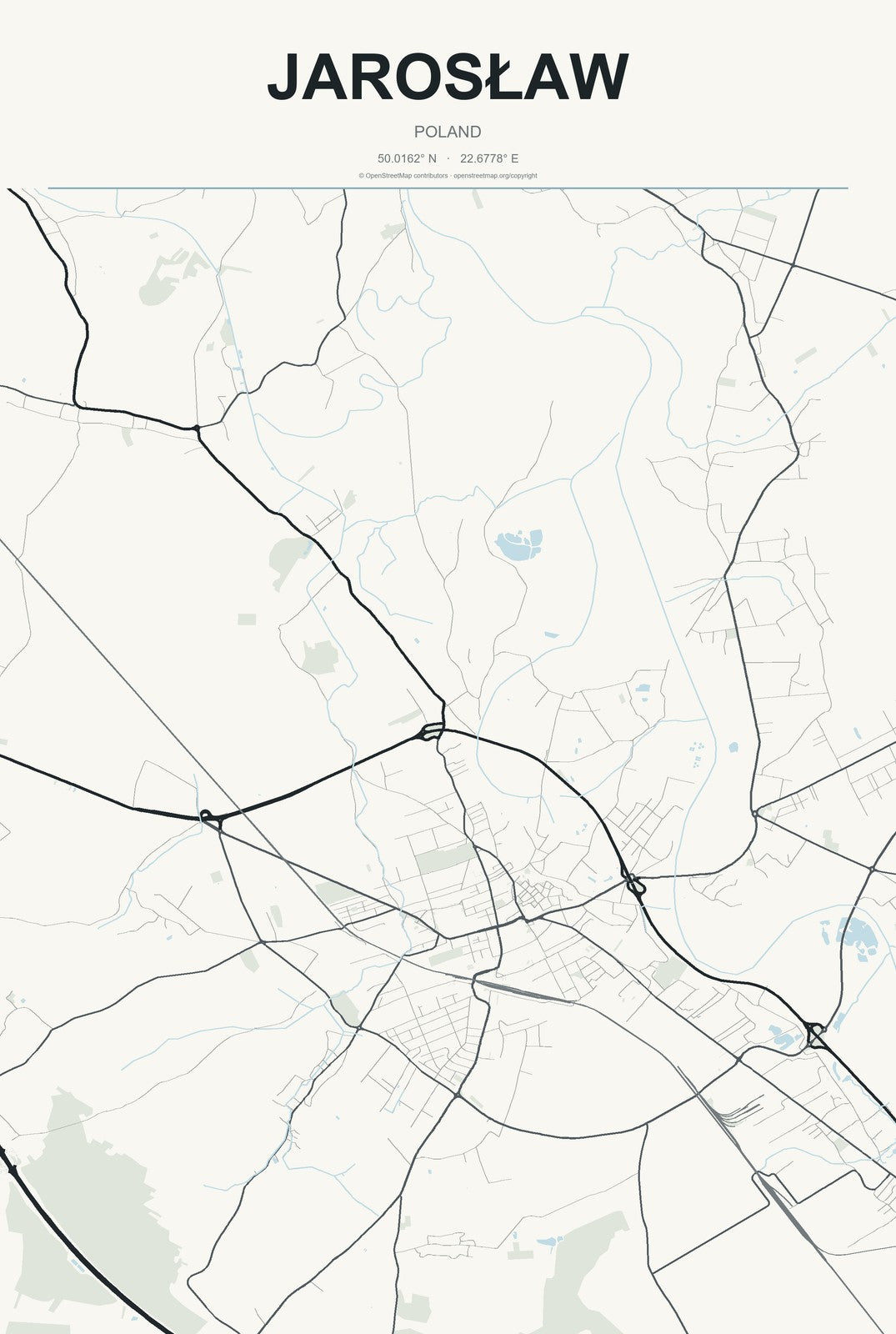 Jarosław, Poland City Map Aluminum Sign in Headline Atlas style