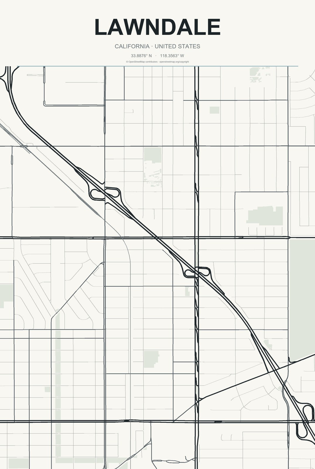 Lawndale, California City Map Aluminum Sign in Headline Atlas style