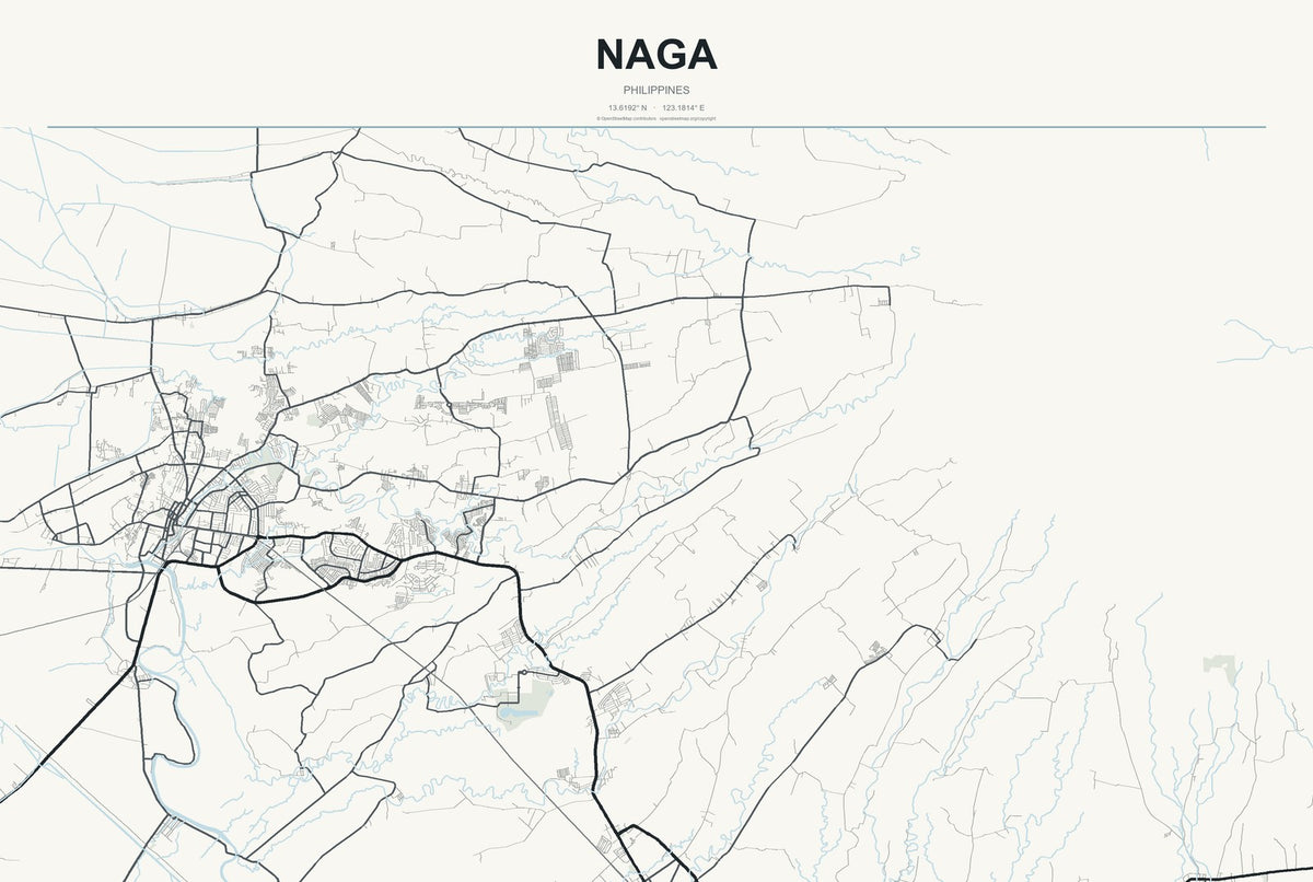 Naga, Bicol Region, Philippines City Map Aluminum Sign in Headline Atlas style