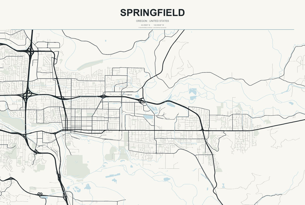 Springfield, Oregon City Map Aluminum Sign in Headline Atlas style