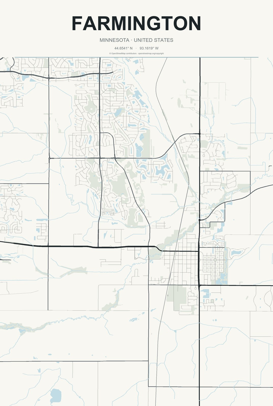 Farmington, Minnesota City Map Aluminum Sign in Headline Atlas style