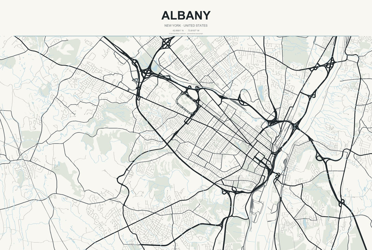 Albany, New York City Map Aluminum Sign in Headline Atlas style