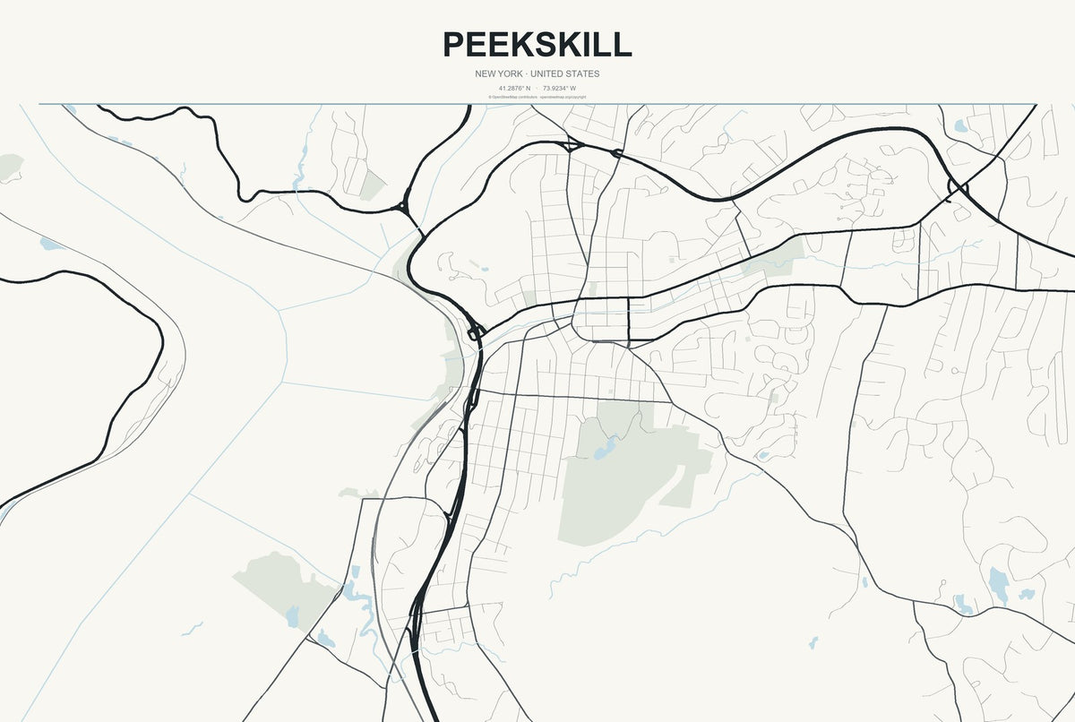 Peekskill, New York City Map Aluminum Sign in Headline Atlas style