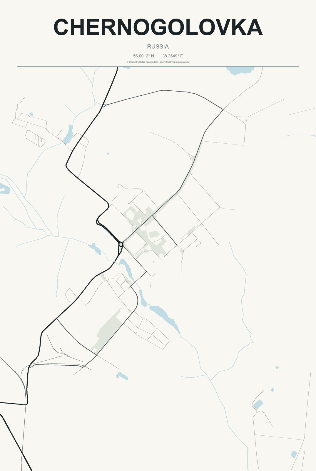 Chernogolovka, Russia City Map Aluminum Sign in Headline Atlas style
