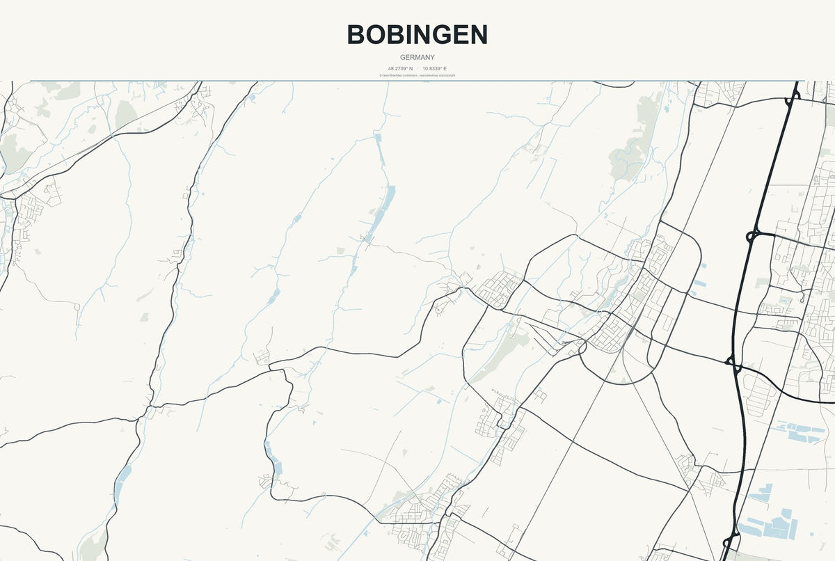 Bobingen, Germany City Map Aluminum Sign in Headline Atlas style