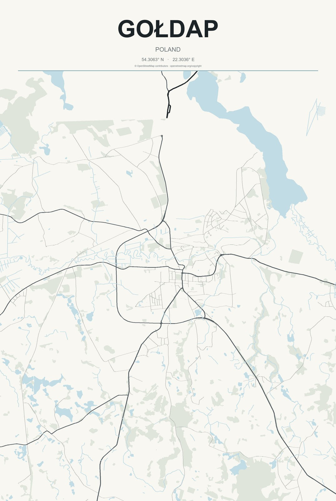 Gołdap, Poland City Map Aluminum Sign in Headline Atlas style