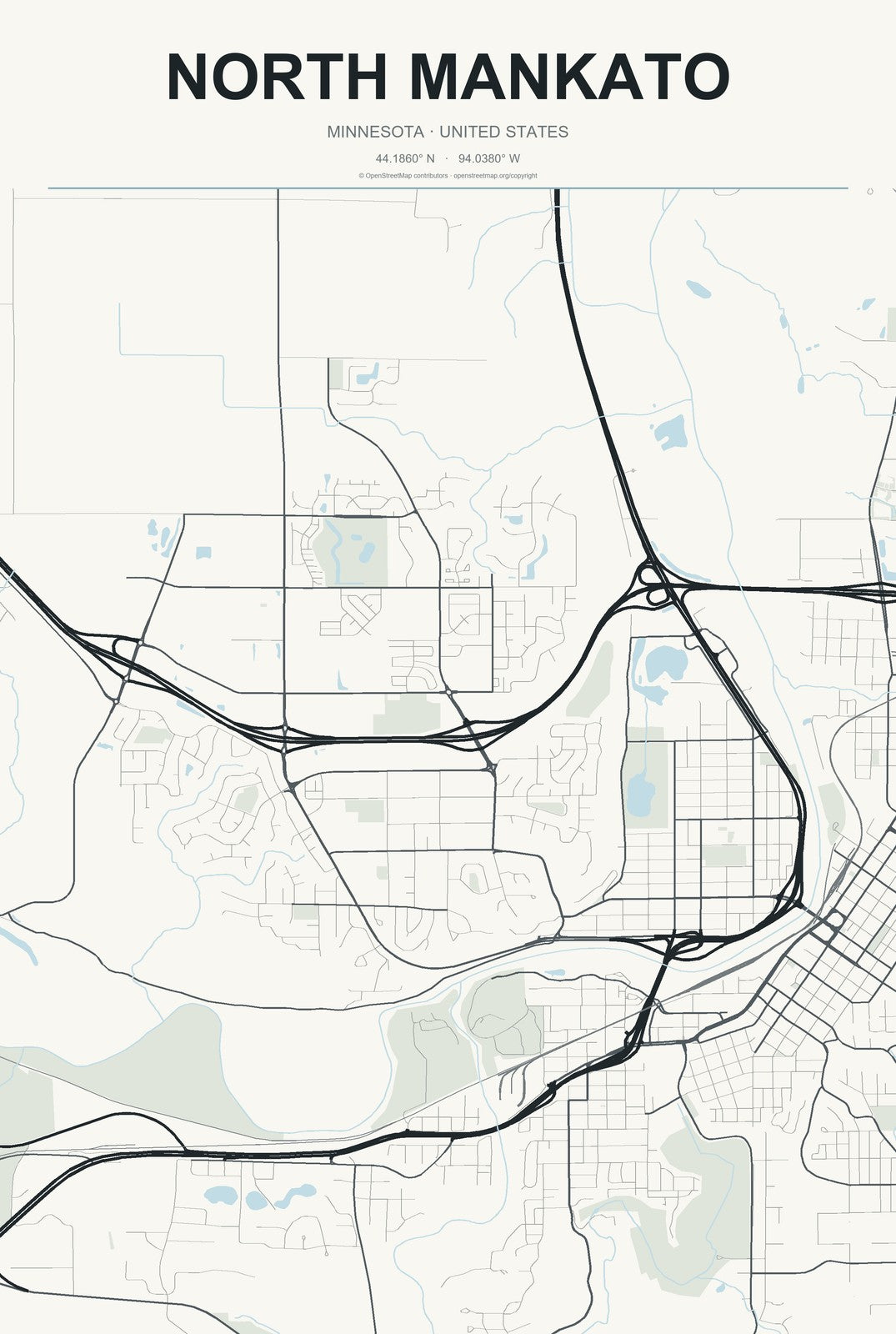 North Mankato, Minnesota City Map Aluminum Sign in Headline Atlas style