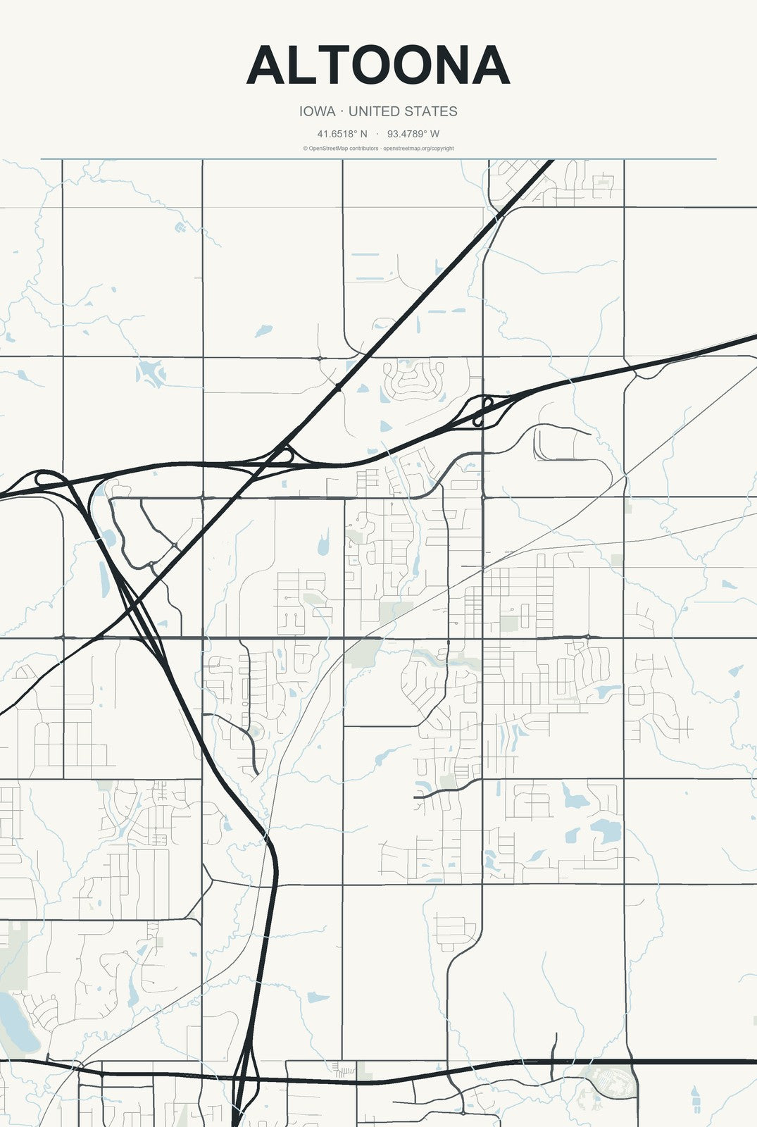 Altoona, Iowa City Map Aluminum Sign in Headline Atlas style