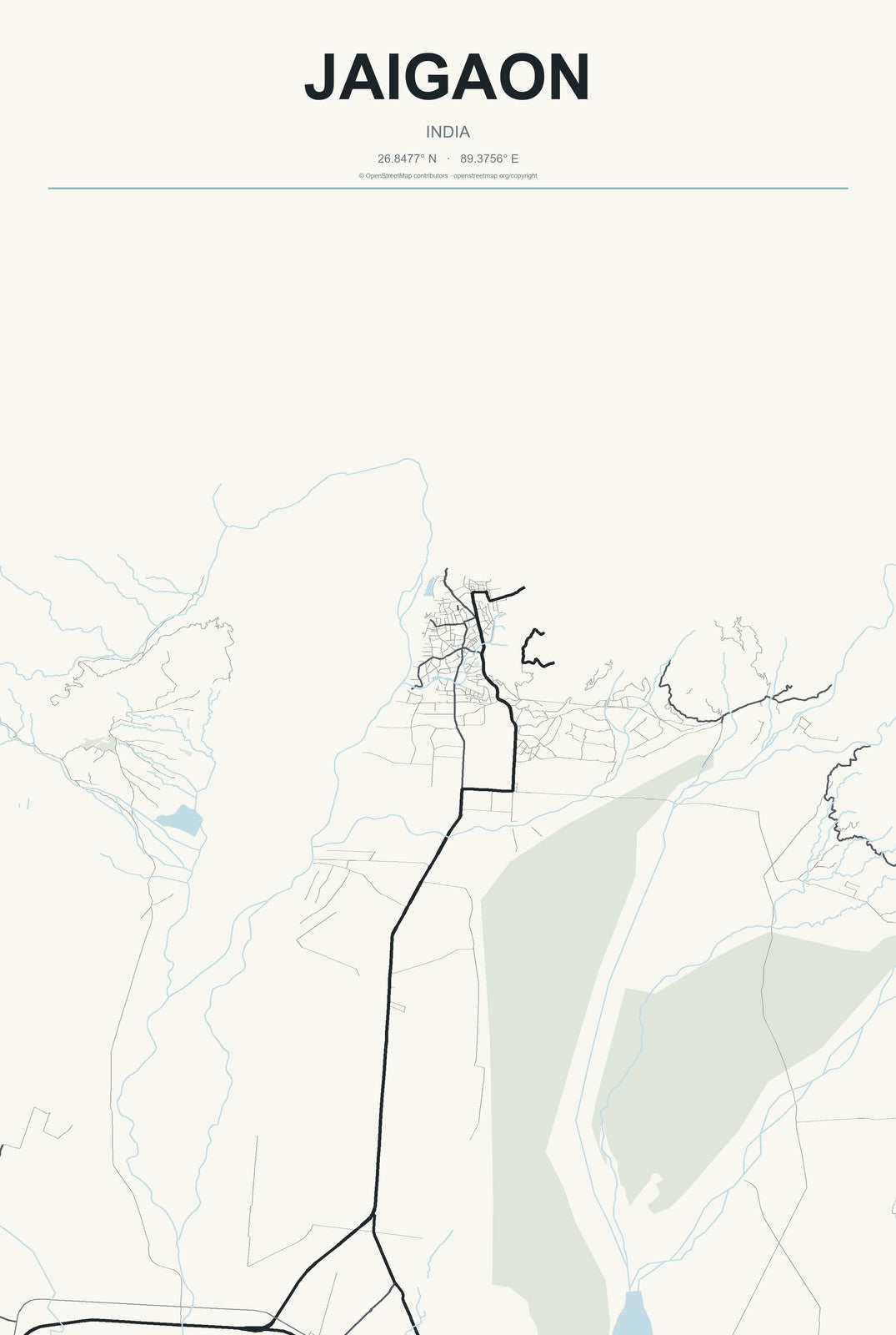 Jaigaon, India City Map Aluminum Sign in Headline Atlas style