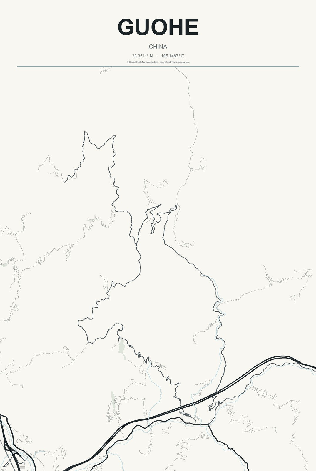 Guohe, China City Map Aluminum Sign in Headline Atlas style