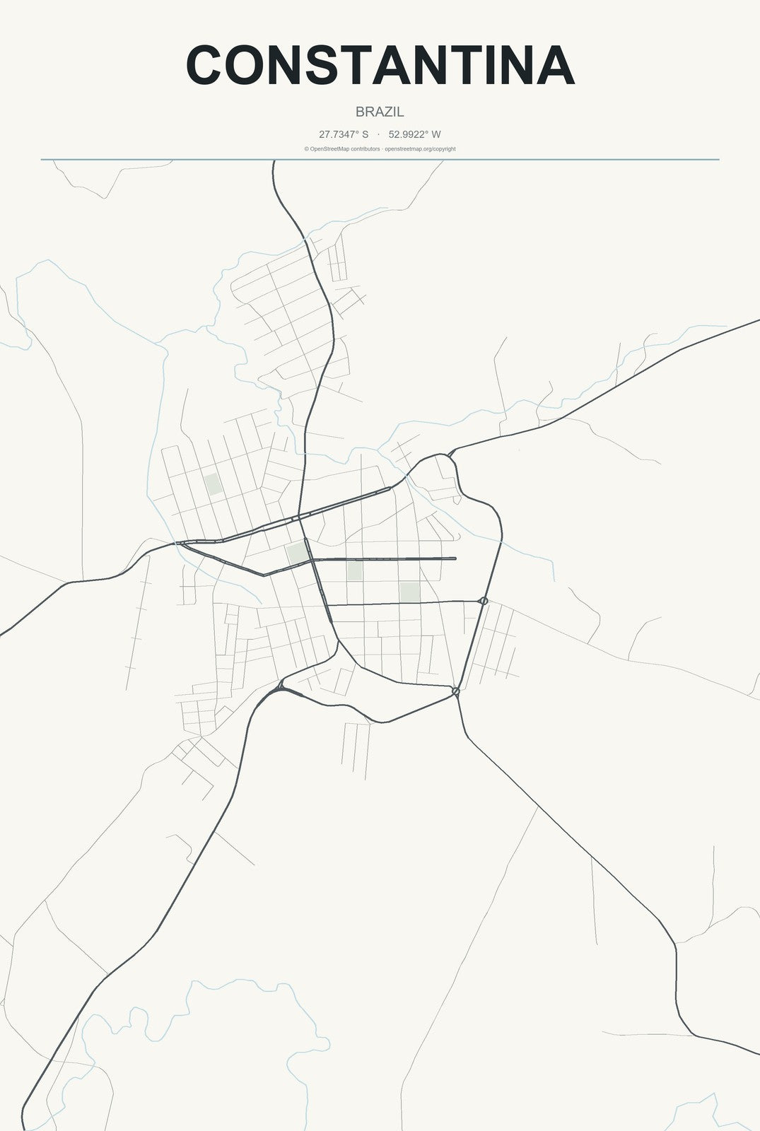 Constantina, Brazil City Map Aluminum Sign in Headline Atlas style