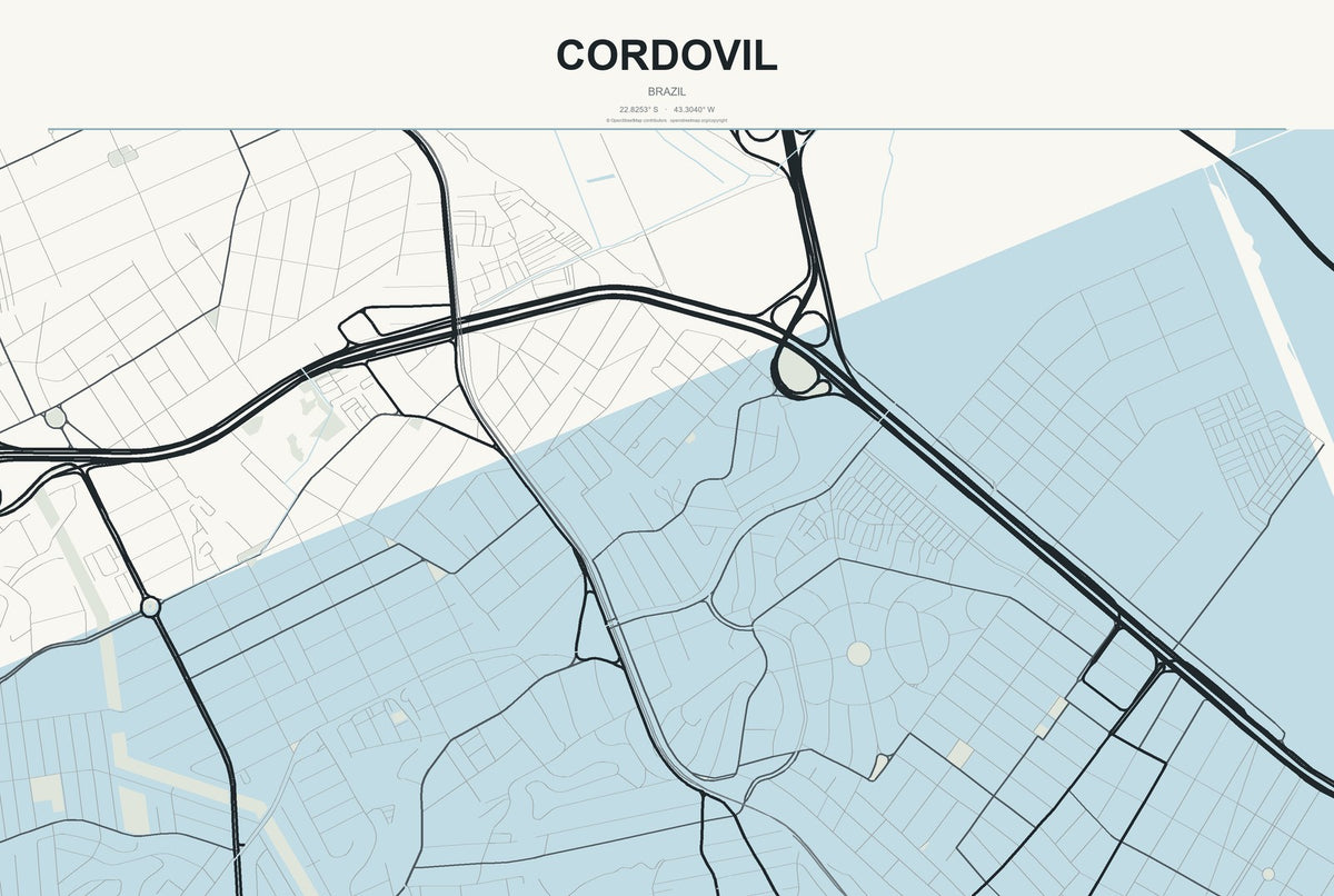 Cordovil, Brazil City Map Aluminum Sign in Headline Atlas style