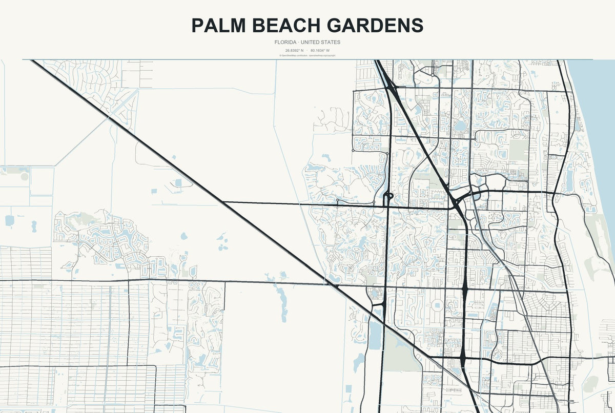 Palm Beach Gardens, Florida City Map Aluminum Sign in Headline Atlas style