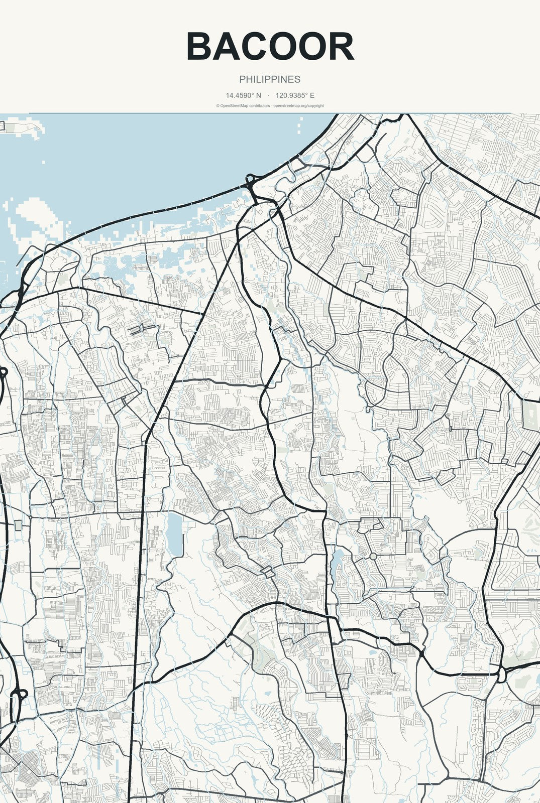 Bacoor, Philippines City Map Aluminum Sign in Headline Atlas style